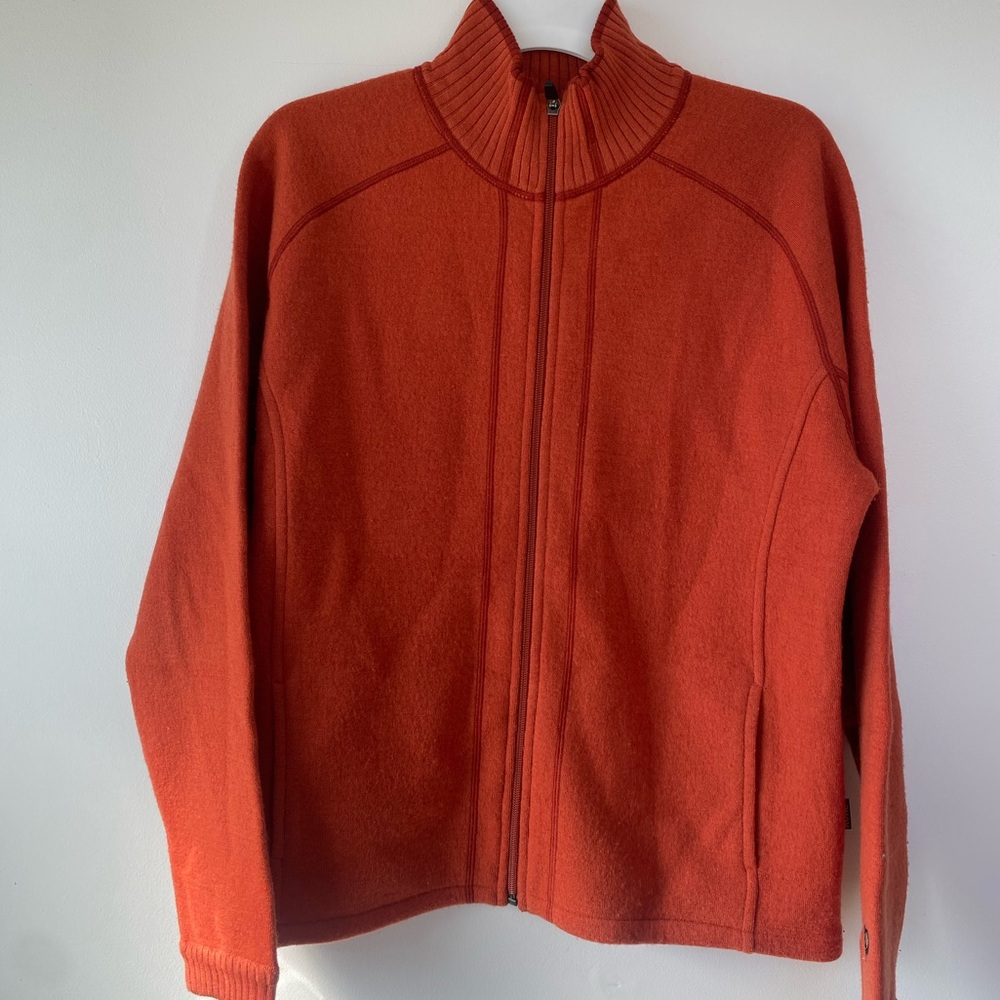 Kuhl Burnt Orange 100% Merino Wool Full Zip with thumb insert Large